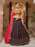 Myra Purple and Mustard Yellow Georgette Designer Lehenga Choli | Grocsy