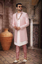Raivat Ethnic Art Silk Embroidery Work 3 Pcs Indo Jacket Set In Cream Colour | Grocsy