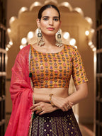 Myra Purple and Mustard Yellow Georgette Designer Lehenga Choli | Grocsy