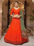 Myra Orange and green Georgette Designer Lehenga Choli | Grocsy