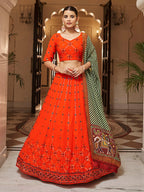 Myra Orange and green Georgette Designer Lehenga Choli | Grocsy
