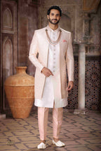 Raivat Ethnic Art Silk Embroidery Work 3 Pcs Indo Jacket Set In Cream Colour | Grocsy