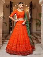 Myra Orange and green Georgette Designer Lehenga Choli | Grocsy