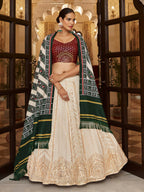 Myra Pearl White , Maroon and Green Georgette Designer Lehenga Choli | Grocsy