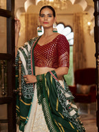 Myra Pearl White , Maroon and Green Georgette Designer Lehenga Choli | Grocsy