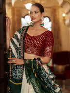 Myra Pearl White , Maroon and Green Georgette Designer Lehenga Choli | Grocsy