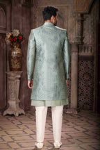 Raivat Ethnic Art Silk Embroidery Work 3 Pcs Indo Jacket Set In Green Colour | Grocsy
