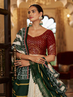 Myra Pearl White , Maroon and Green Georgette Designer Lehenga Choli | Grocsy