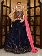 Myra Pink and Navy Blue Georgette Designer Lehenga Choli | Grocsy