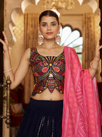 Myra Pink and Navy Blue Georgette Designer Lehenga Choli | Grocsy