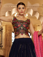 Myra Pink and Navy Blue Georgette Designer Lehenga Choli | Grocsy