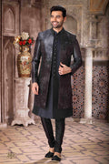 Raivat Ethnic Art Silk Embroidery Work 3 Pcs Indo Jacket Set In Black Colour | Grocsy