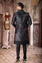 Raivat Ethnic Art Silk Embroidery Work 3 Pcs Indo Jacket Set In Black Colour | Grocsy