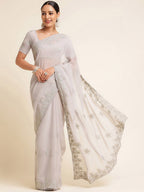 kasee Floral Embroidered Poly Gerogette Saree | Grocsy