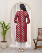Vaasva Women Maroon Cotton Printed Straight Kurti | Grocsy