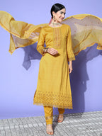 Sangria Floral Embroidered Regular Sequinned Kurta with Trousers & With Dupatta | Grocsy