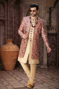 Raivat Ethnic Art Silk Embroidery Work 3 Pcs Indo Jacket Set In Maroon and Beige Colour | Grocsy