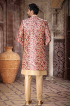 Raivat Ethnic Art Silk Embroidery Work 3 Pcs Indo Jacket Set In Maroon and Beige Colour | Grocsy