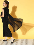 Juniper Women Black Georgette Embellished Saree Style Dress | Grocsy