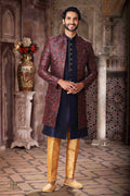 Raivat Ethnic Art Silk Embroidery Work 3 Pcs Indo Jacket Set In Maroon and Blue Colour | Grocsy