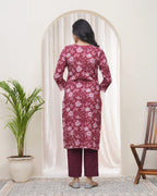 Vaasva Women Magenta Cotton Printed Straight Kurti | Grocsy