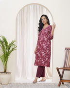 Vaasva Women Magenta Cotton Printed Straight Kurti | Grocsy