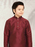 Raivat Ethnic Art Banarasi Silk Kids Kurta Pajama In Maroon Colour | Grocsy