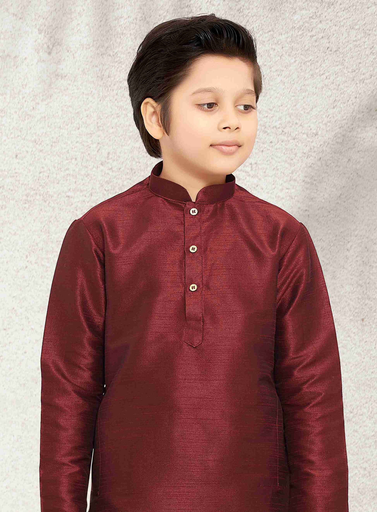 Raivat Ethnic Art Banarasi Silk Kids Kurta Pajama In Maroon Colour | Grocsy