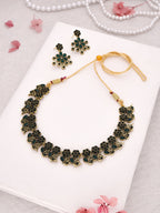 Tehzeeb Creations Luxurious Gold Polished Green Colour Diamond Choker Necklace Set With Matching Earrings | Grocsy