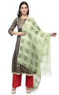 A R Silk Women's Cotton Window Check Pista Green Regular Dupatta | Grocsy