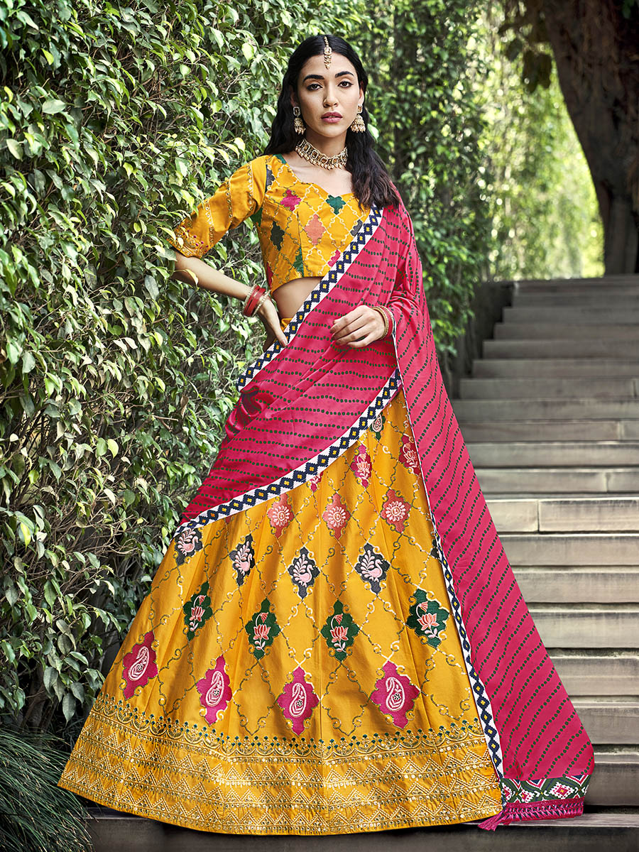 Myra Yellow Silk Embroidered Designer Lehenga Choli | Grocsy
