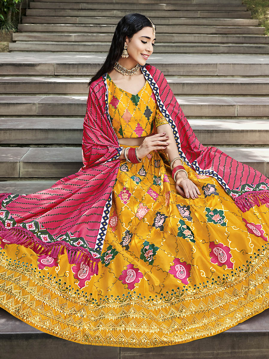 Myra Yellow Silk Embroidered Designer Lehenga Choli | Grocsy