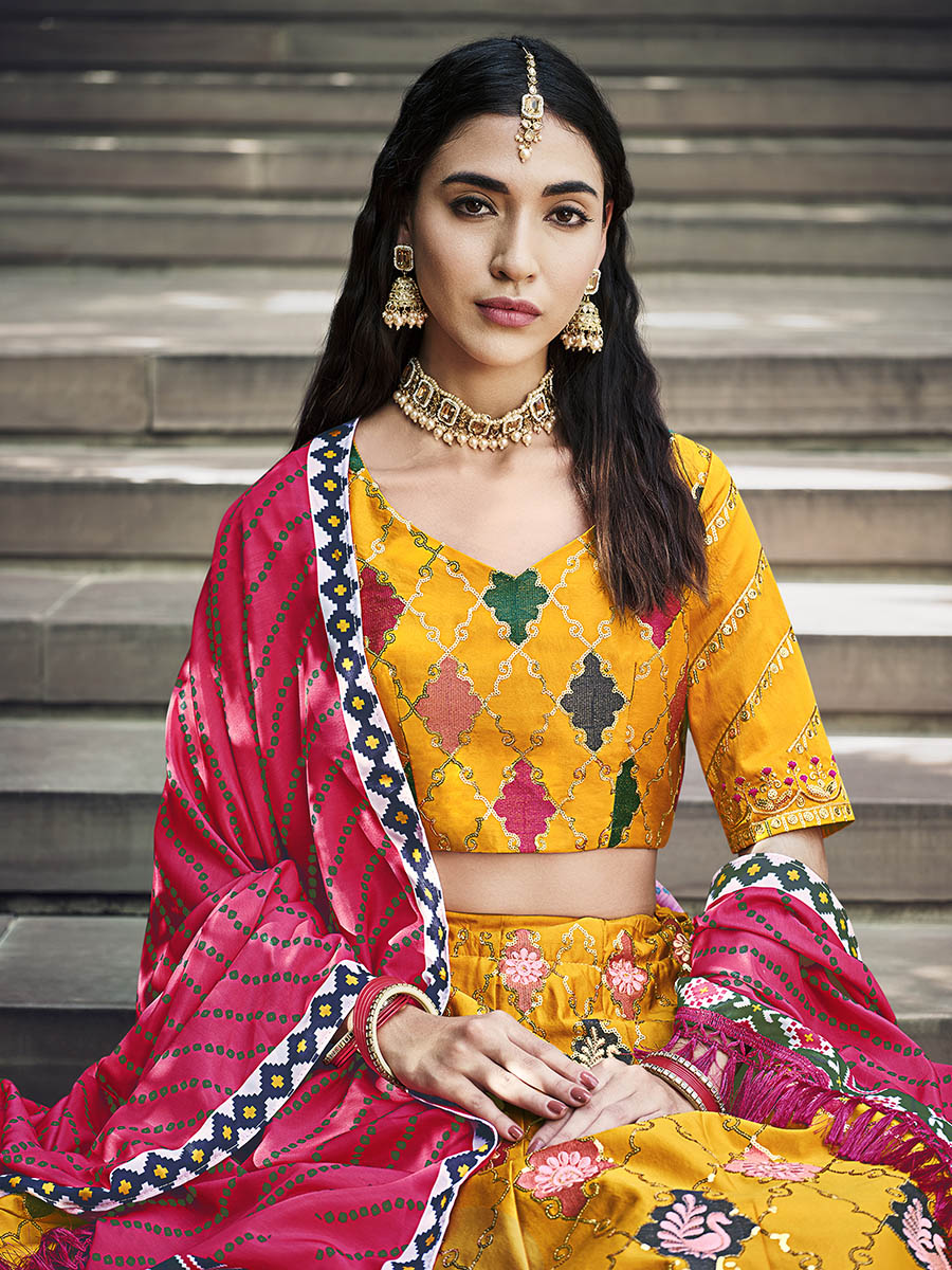 Myra Yellow Silk Embroidered Designer Lehenga Choli | Grocsy