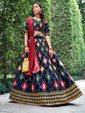 Myra Navy Silk Embroidered Designer Lehenga Choli | Grocsy
