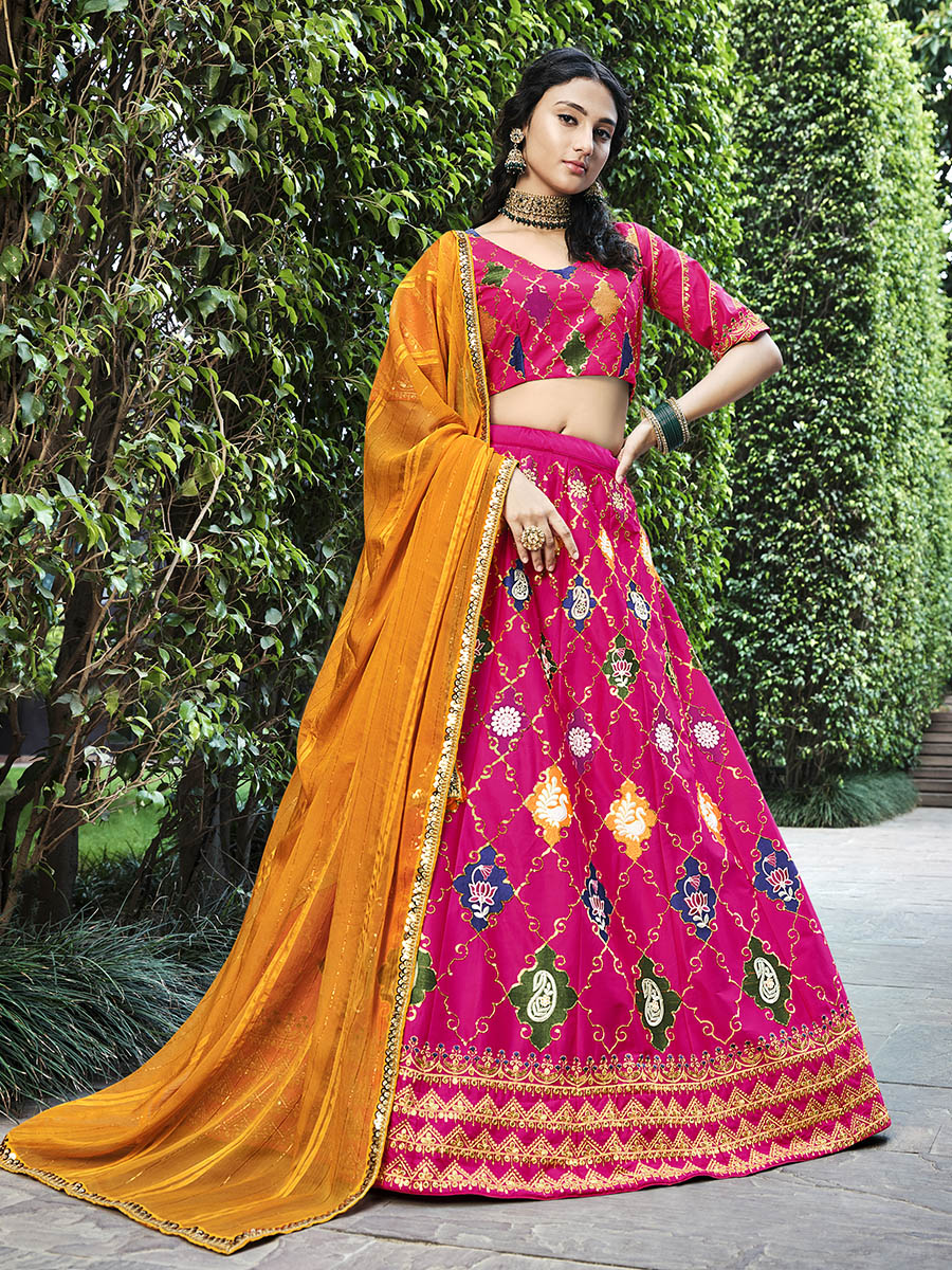 Myra Rani Pink Silk Embroidered Designer Lehenga Choli | Grocsy