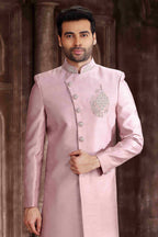 Raivat Ethnic Art Silk Embroidery Work Sherwani In Onion Pink Colour | Grocsy