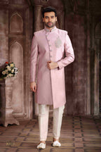 Raivat Ethnic Art Silk Embroidery Work Sherwani In Onion Pink Colour | Grocsy