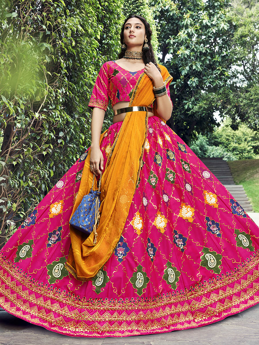 Myra Rani Pink Silk Embroidered Designer Lehenga Choli | Grocsy
