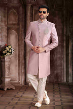 Raivat Ethnic Art Silk Embroidery Work Sherwani In Onion Pink Colour | Grocsy