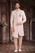 Raivat Ethnic Art Silk Embroidery Work Sherwani In Cream Colour | Grocsy