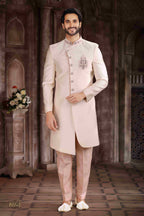 Raivat Ethnic Art Silk Embroidery Work Sherwani In Cream Colour | Grocsy
