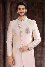 Raivat Ethnic Art Silk Embroidery Work Sherwani In Cream Colour | Grocsy