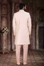 Raivat Ethnic Art Silk Embroidery Work Sherwani In Cream Colour | Grocsy