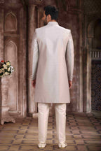 Raivat Ethnic Art Silk Embroidery Work Sherwani In Light Grey Colour | Grocsy