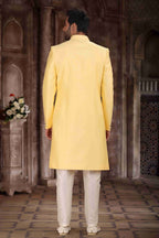 Raivat Ethnic Art Silk Embroidery Work Sherwani In Yellow Colour | Grocsy