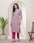 Vaasva Women Grey Cotton Printed Straight Kurti | Grocsy