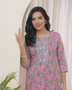 Vaasva Women Grey Cotton Printed Straight Kurti | Grocsy