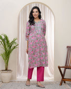 Vaasva Women Grey Cotton Printed Straight Kurti | Grocsy