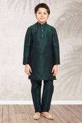 Raivat Ethnic Art Banarasi Silk Kids Kurta Pajama In Green Colour | Grocsy