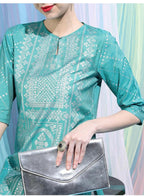Maai Rayon Hand Printed Kurta Sky Blue | Grocsy